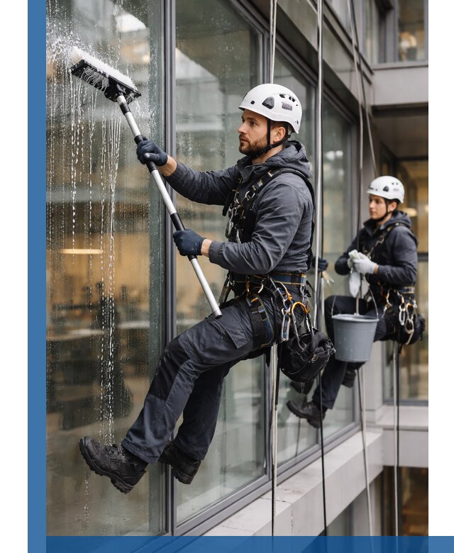 Профессиональная мойка витражей промышленными альпинистами в Артёме