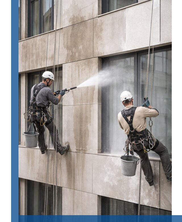 Послестроительная мойка фасада промышленным альпинизмом в Артёме