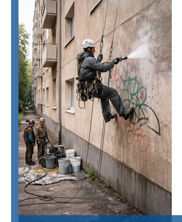 Удаление граффити с фасада в Артёме без следов и повреждений