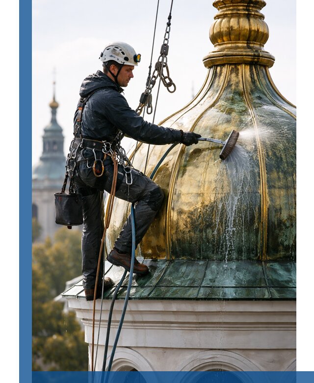 Профессиональная мойка куполов и шпилей высотными альпинистами в Артёме