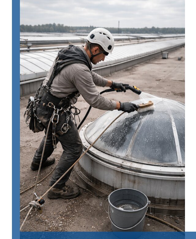 Мойка зенитных фонарей на кровле для промышленных объектов в Артёме