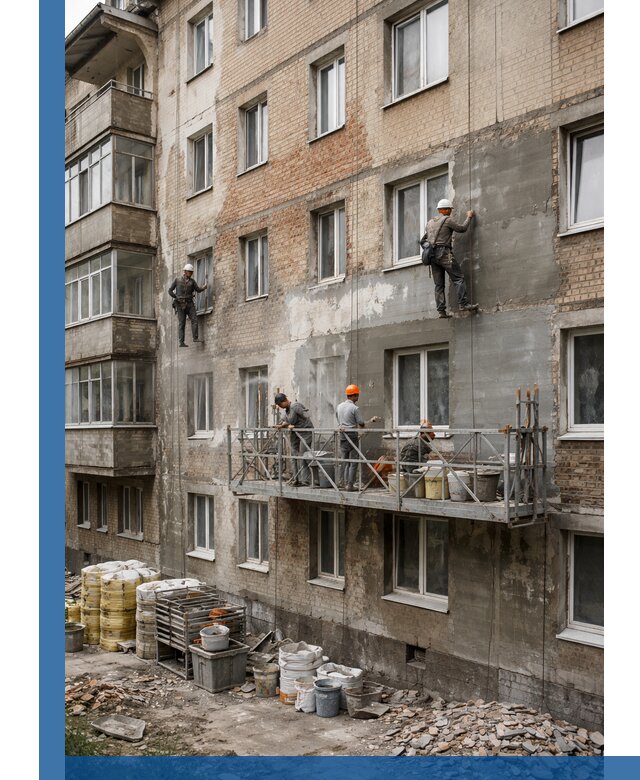 Капитальный ремонт фасада в Артёме с восстановлением и гидроизоляцией