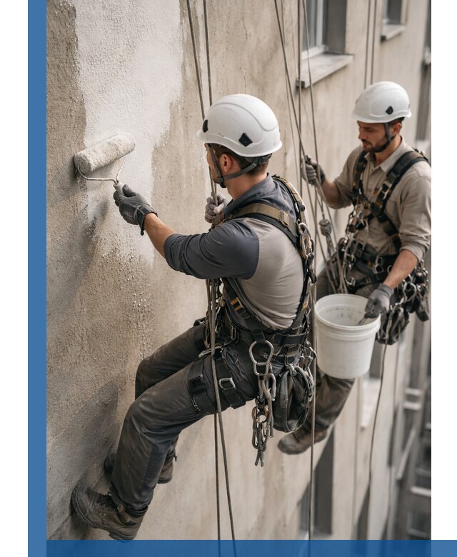 Грунтовка фасада на высоте в Артёме промышленными альпинистами