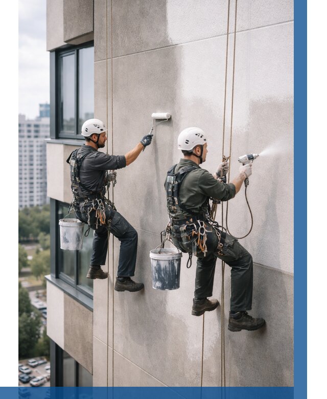 Покраска фасада альпинистами в Артёме от 311 р. | ВЫСОТНИК-Арт