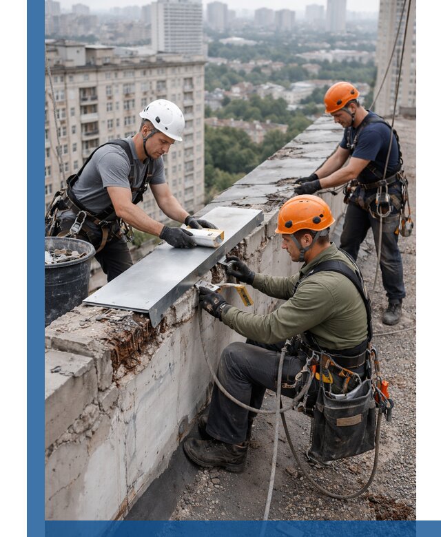 Ремонт парапета на кровле в Артёме, высотные работы с гарантией