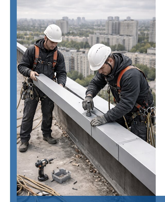 Монтаж парапетных крышек и ограждений кровли в Артёме