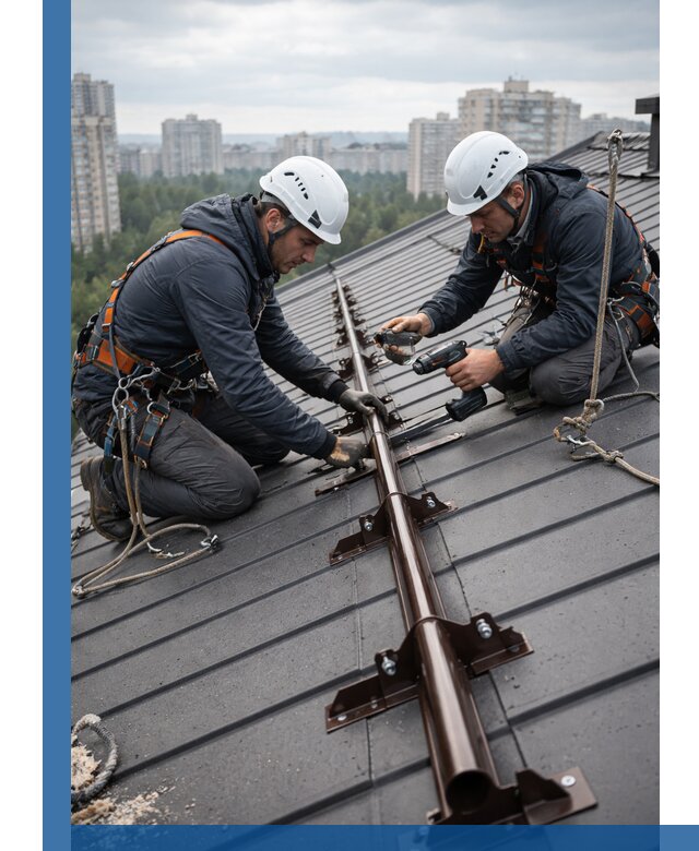 Монтаж снегозадержателей на кровле зданий в Артёме под ключ