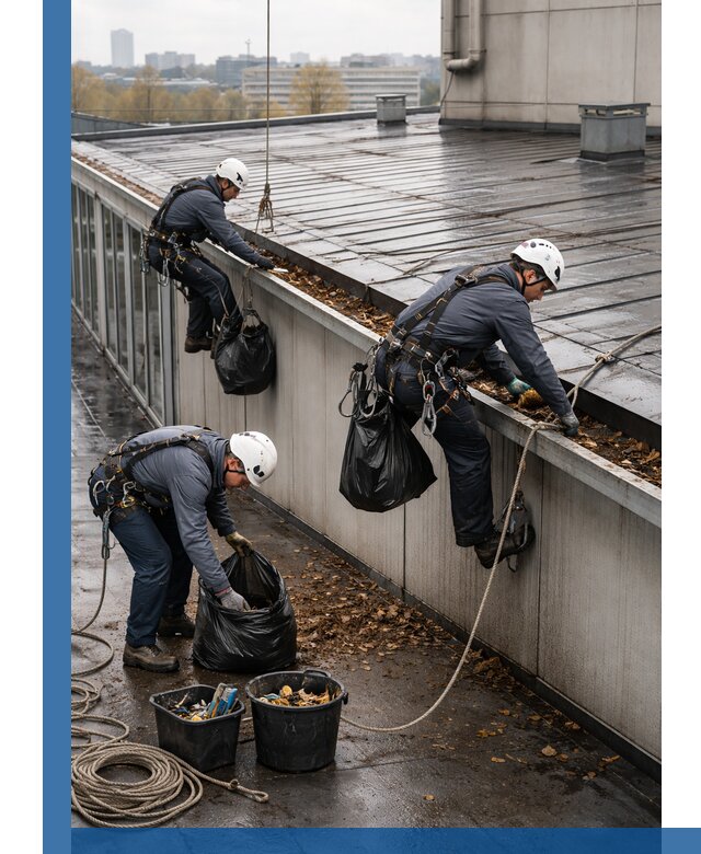 Очистка кровли по периметру в Артёме силами промышленных альпинистов