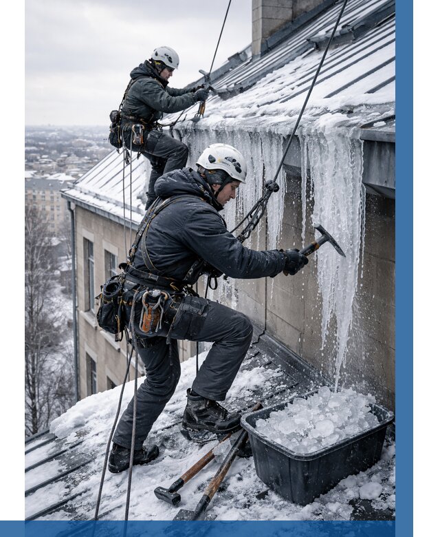 Удаление наледи с кровли в Артёме от 5702 р. | ВЫСОТНИК-Арт