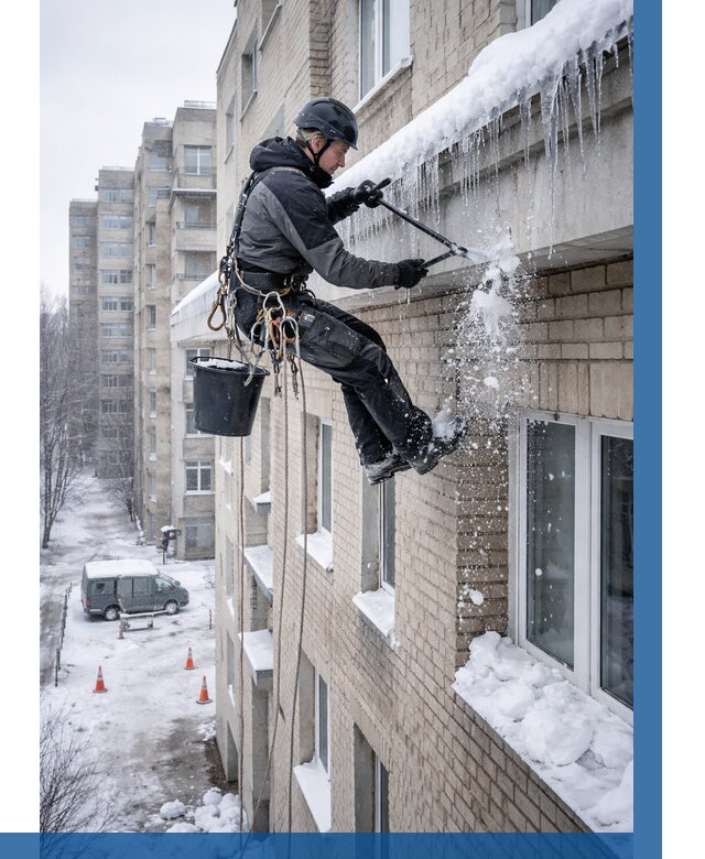 Удаление наледи с карнизов в Артёме от 363 р. | ВЫСОТНИК-Арт