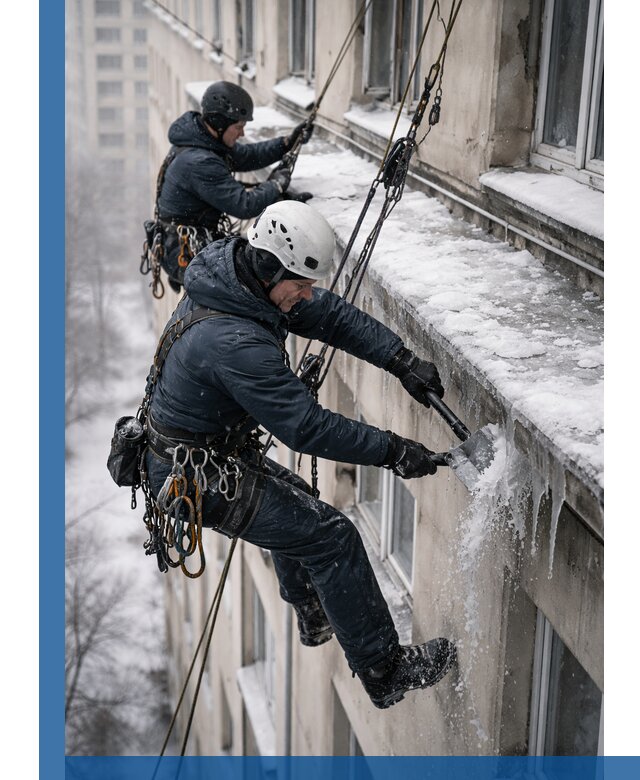 Удаление наледи и сосулек с карнизов в Артёме профессионально