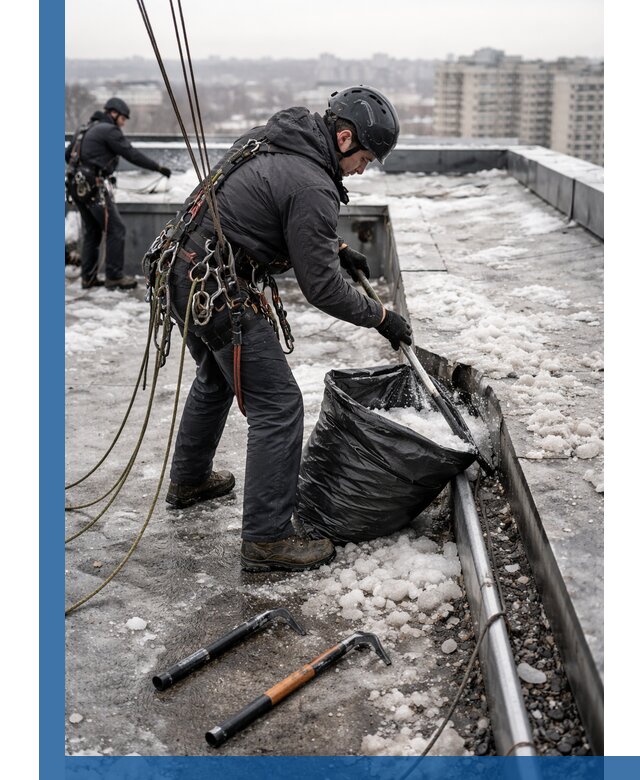 Аварийная очистка кровли в Артёме от промальпинистов