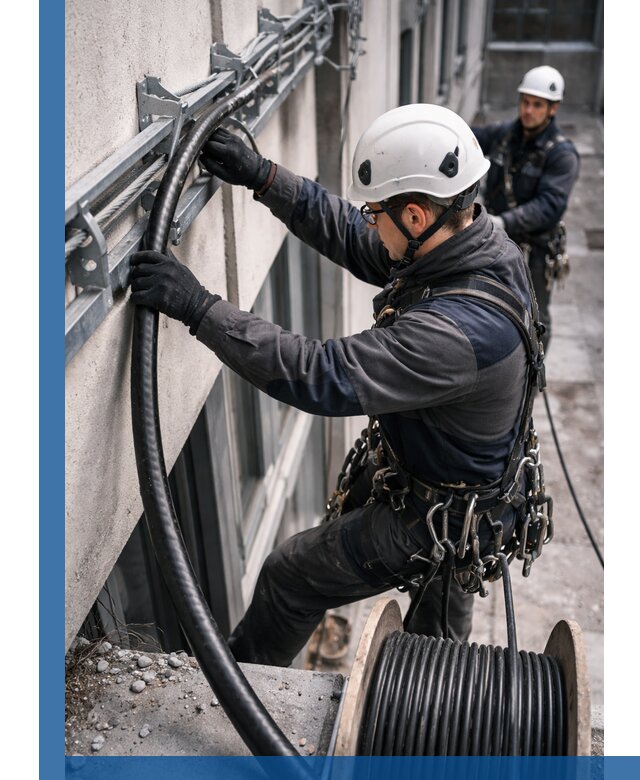 Протяжка кабеля питания на высоте в Артёме с гарантией безопасности и качества