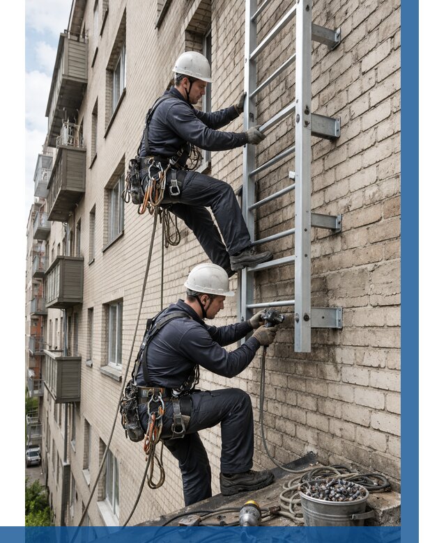 Монтаж пожарной лестницы в Артёме от 25918 р заказать у ВЫСОТНИК-Арт