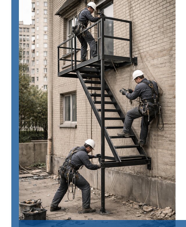 Монтаж пожарной лестницы в Артёме, установка и крепление