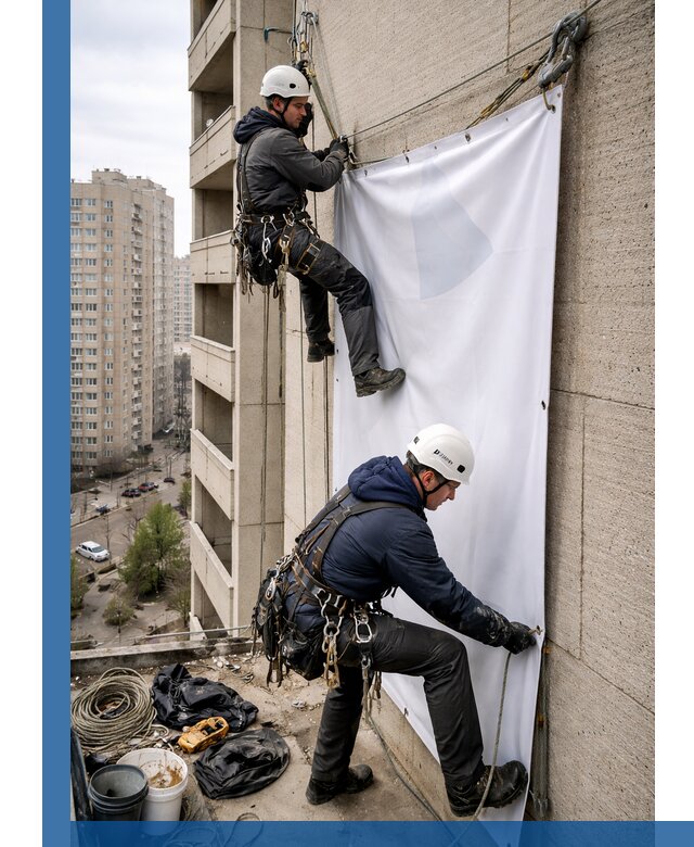 Профессиональный монтаж баннеров на фасаде в Артёме