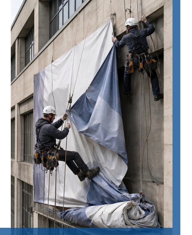 Демонтаж баннеров с фасада в Артёме от 4665 р. | ВЫСОТНИК-Арт