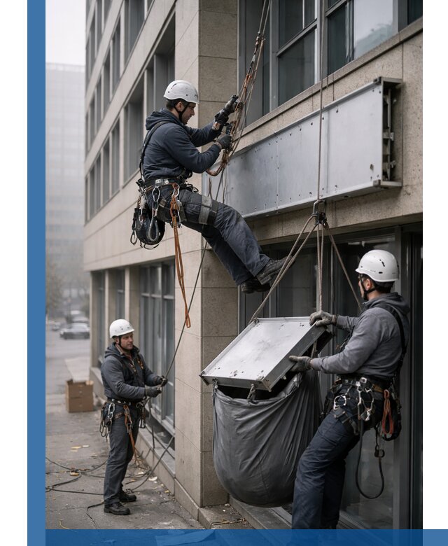 Демонтаж рекламной вывески с высотными работами в Артёме