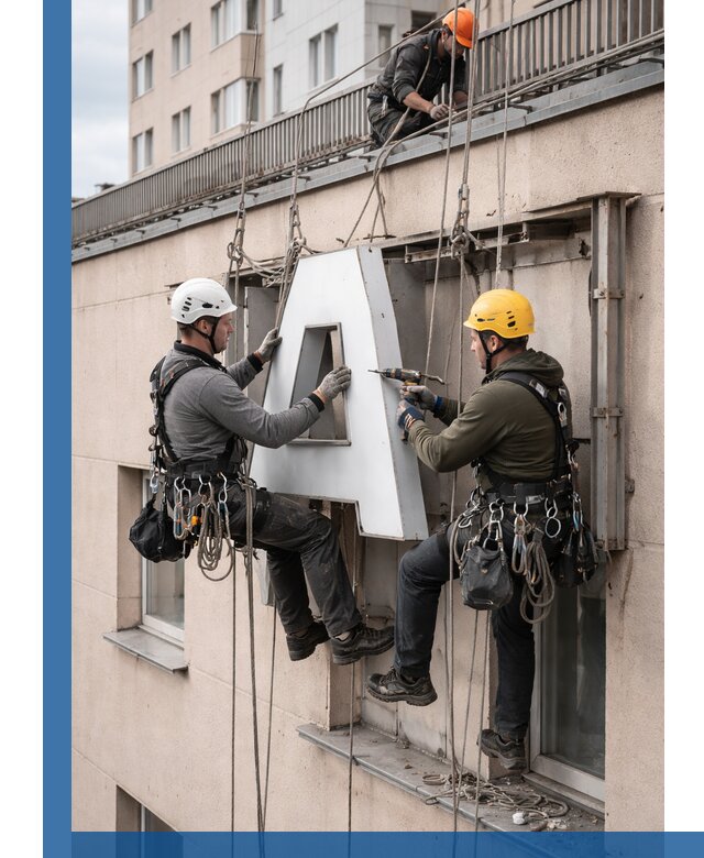 Ремонт и восстановление наружных вывесок на высоте в Артёме