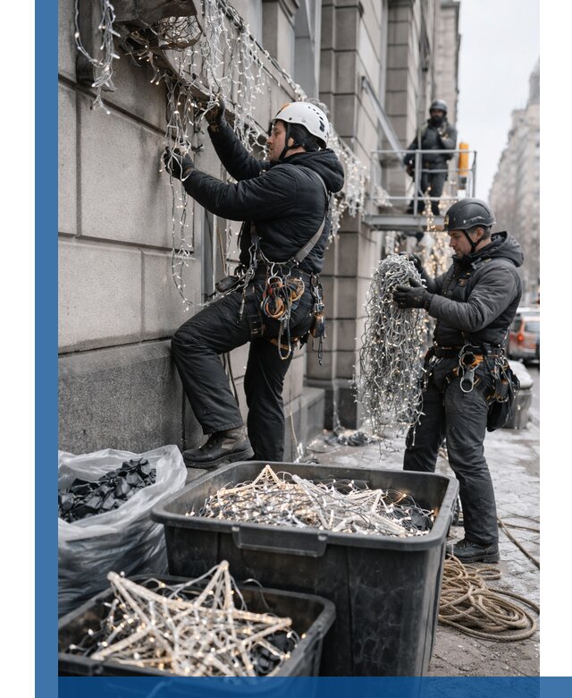 Демонтаж новогоднего оформления и гирлянд в Артёме