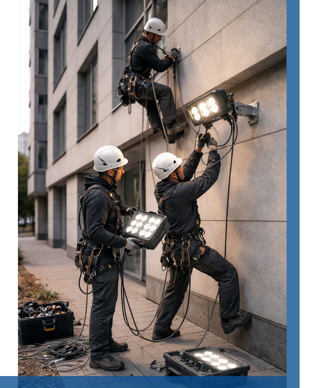 Монтаж прожекторов на фасаде в Артёме от 7775 р. | ВЫСОТНИК-Арт
