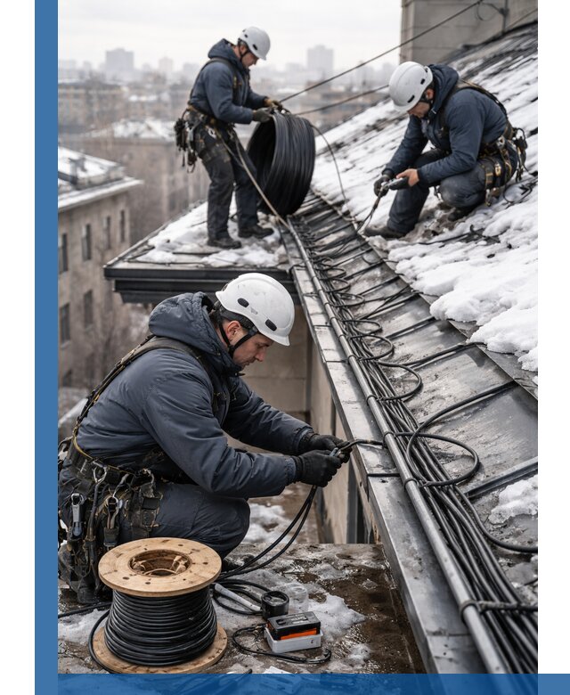 Монтаж греющего кабеля на кровле в Артёме под ключ