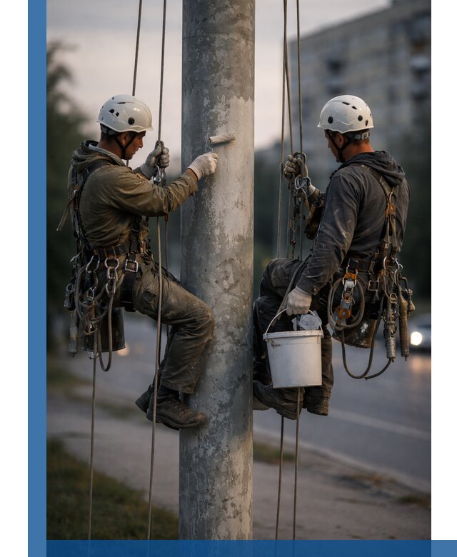 Покраска опор освещения и антикоррозийная защита в Артёме