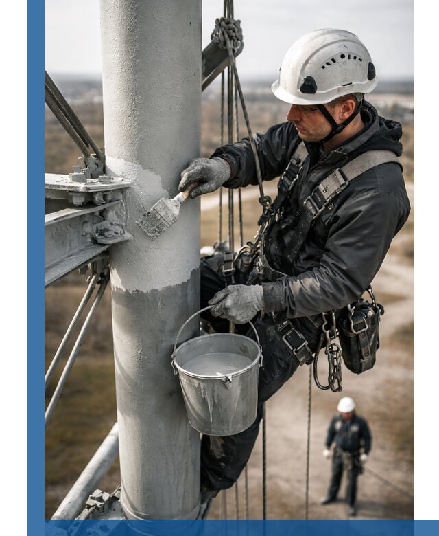 Покраска мачт связи в Артёме промышленными альпинистами
