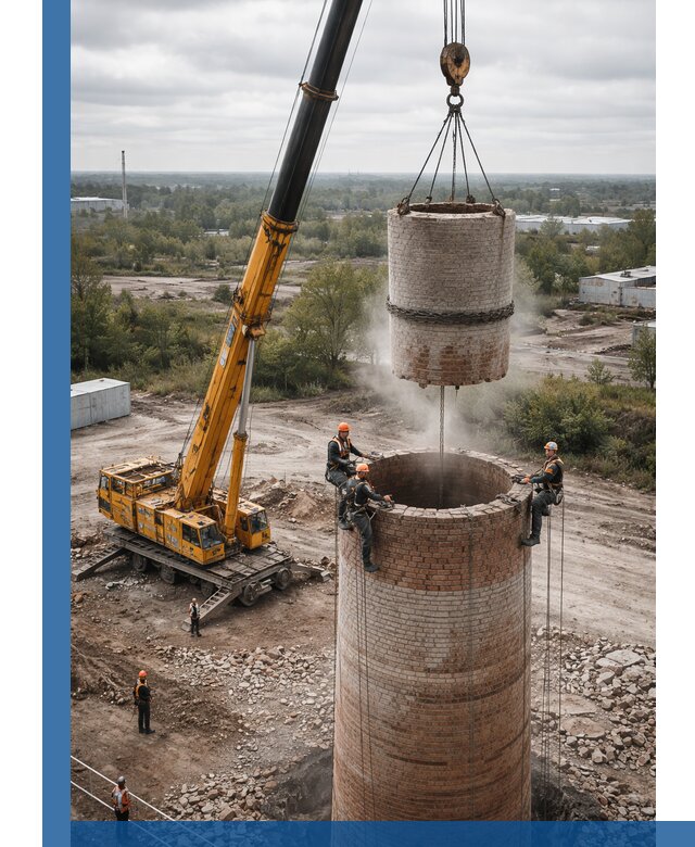 Демонтаж дымовой трубы в Артёме с гарантиями безопасности