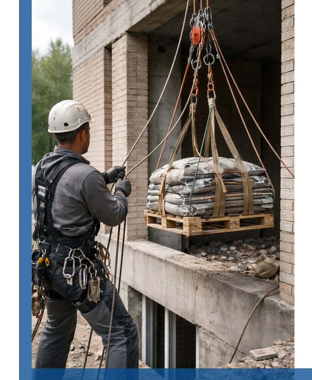 Подъем материалов на этаж веревками в Артёме оперативно
