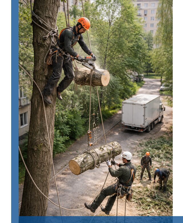 Спил деревьев альпинистами в Артёме, безопасно и без повреждений