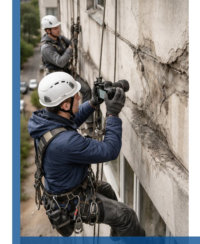 Фотофиксация дефектов фасада с высотной съемкой в Артёме