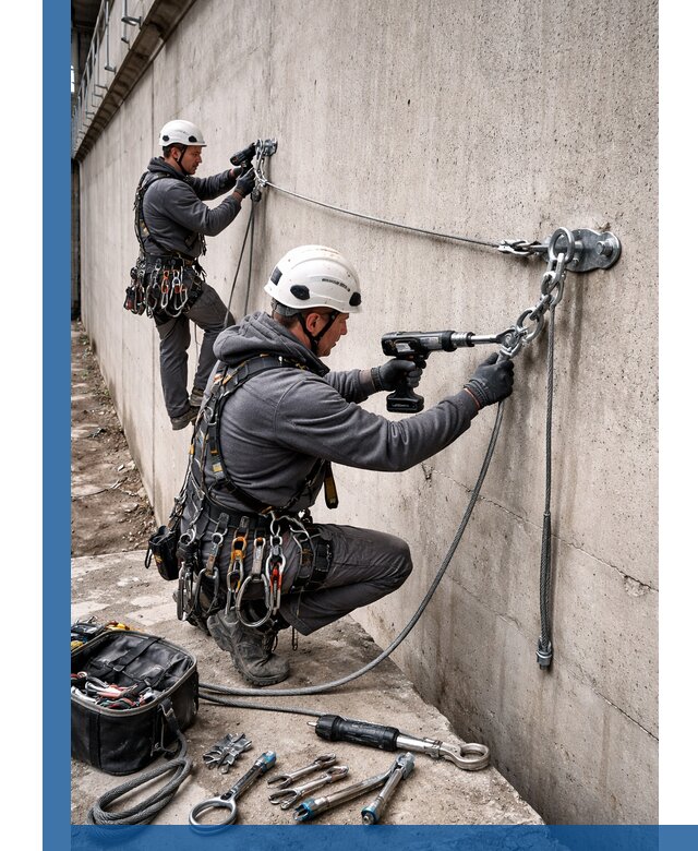 Монтаж анкерных линий высотной безопасности в Артёме