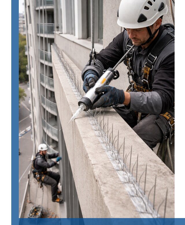 Установка шипов от птиц на фасадах и кровлях в Артёме